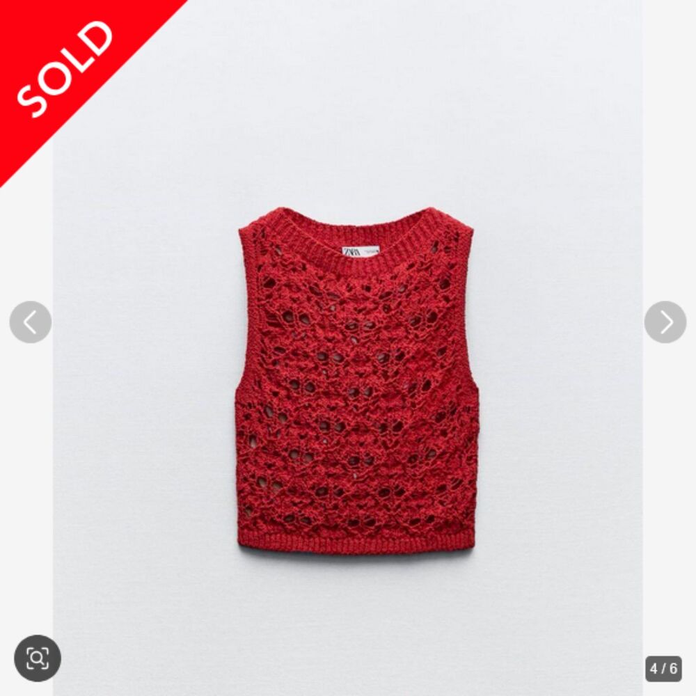 Red Zara Open Knit Crochet Sleeveless Sweater Top (NWT)